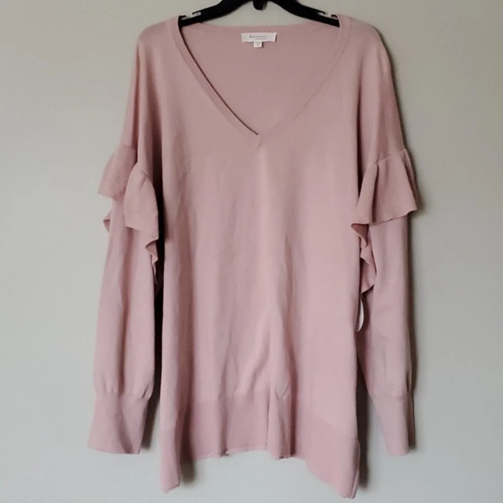 Two by Vince Camuto Pink Blush Sweater Ruffle Drop Sleeves Ruffled